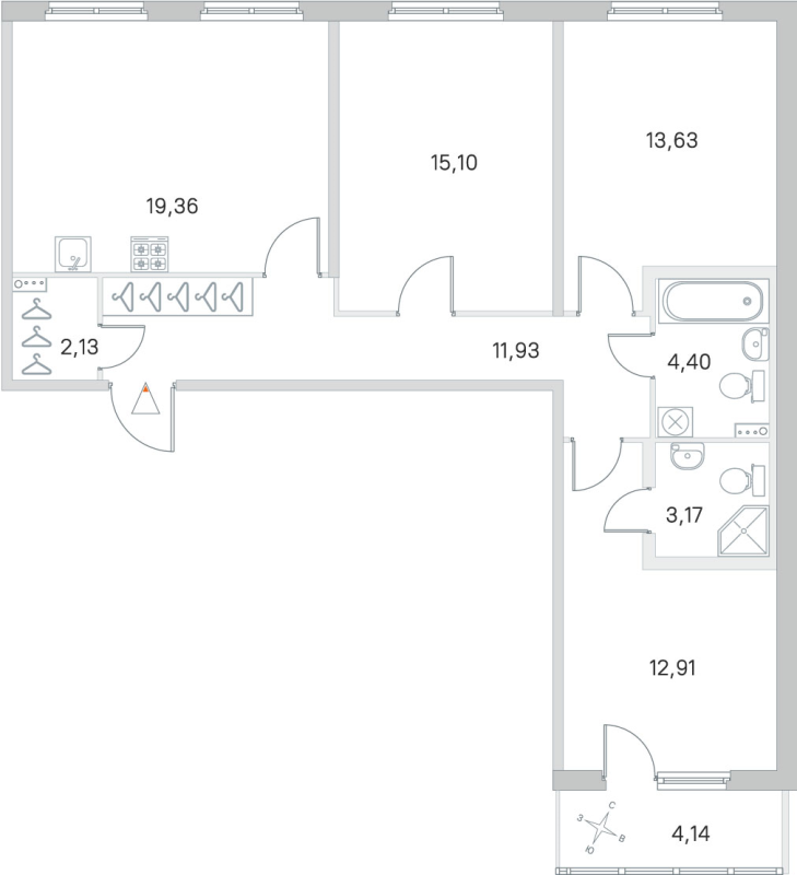 4-комнатная (Евро) квартира, 82.63 м² в ЖК "Любоград" - планировка, фото №1