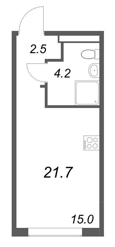 Квартира-студия, 21.7 м² - планировка, фото №1