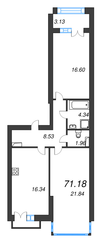 3-комнатная (Евро) квартира, 75.9 м² в ЖК "Наука" - планировка, фото №1