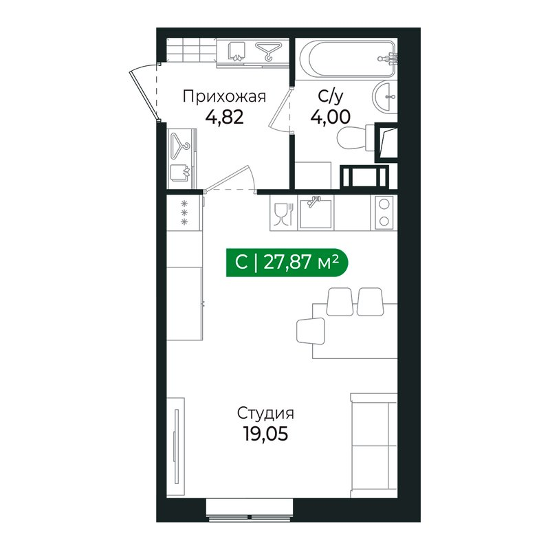 Квартира-студия, 27.7 м² в ЖК "Сертолово Парк" - планировка, фото №1