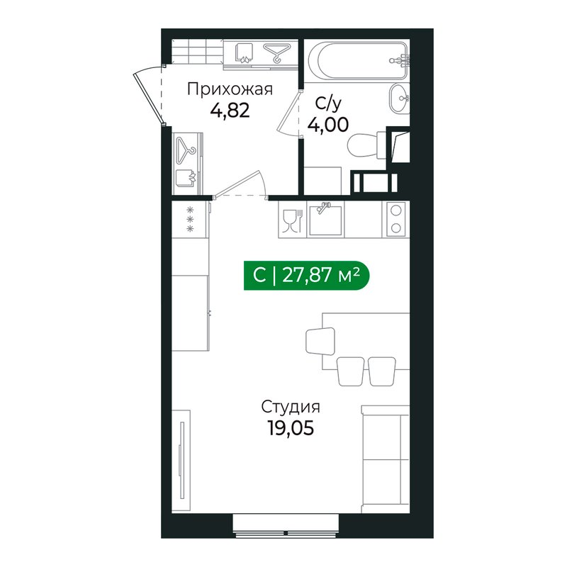 Квартира-студия, 27.8 м² в ЖК "Сертолово Парк" - планировка, фото №1