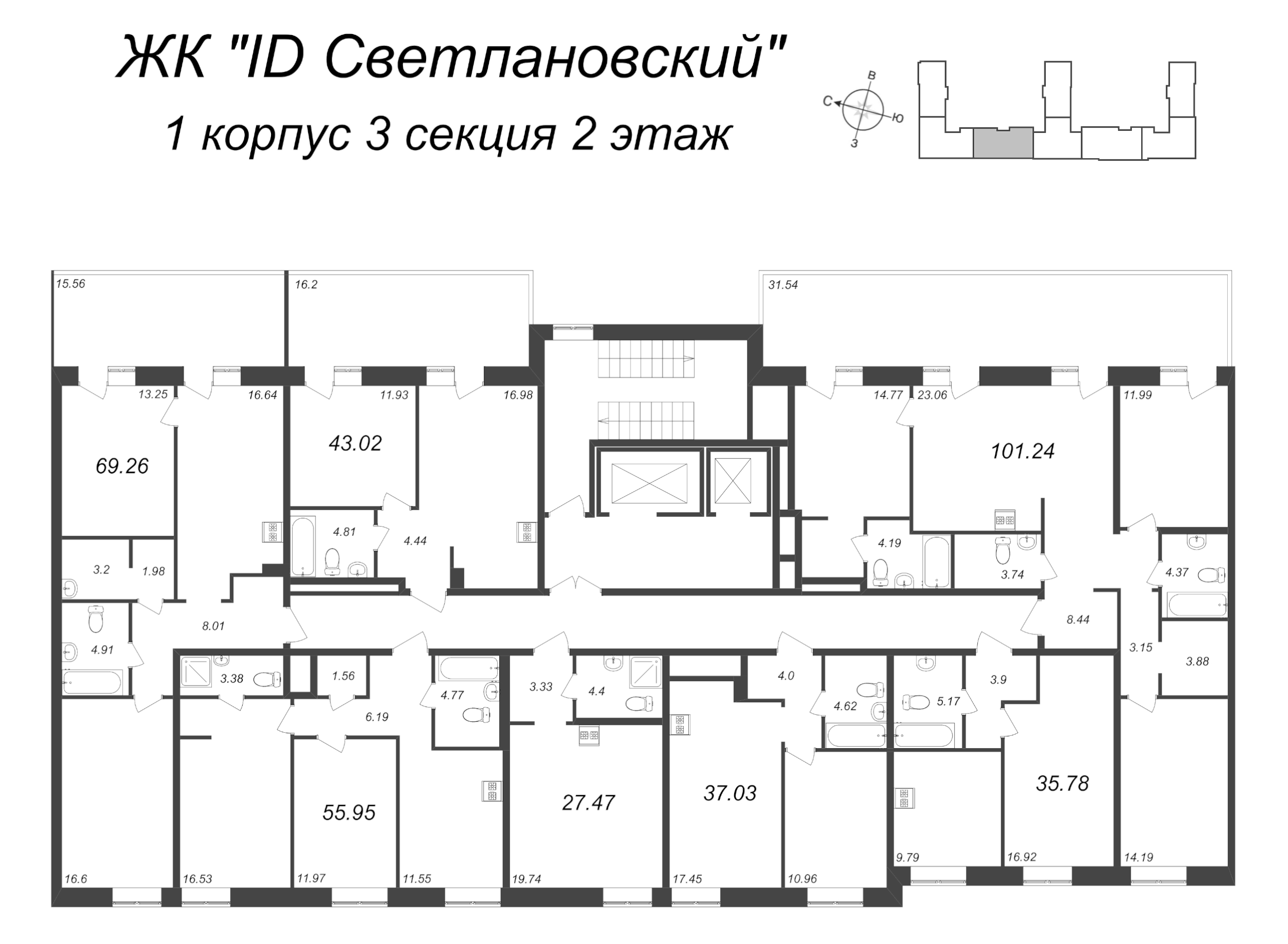 Квартира-студия, 27.47 м² в ЖК "ID Svetlanovskiy" - планировка этажа