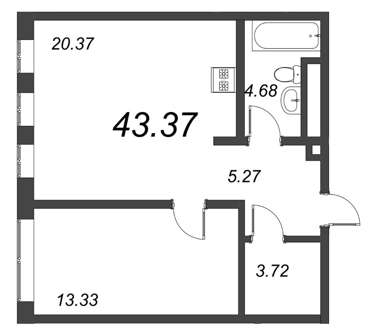 2-комнатная (Евро) квартира, 48.8 м² в ЖК "Малоохтинский, 68" - планировка, фото №1