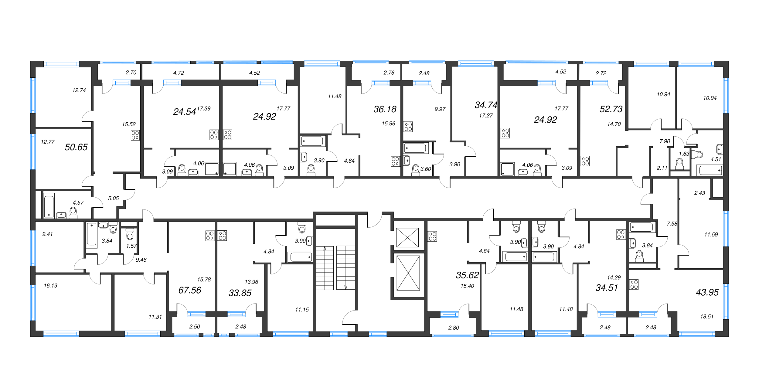 2-комнатная (Евро) квартира, 35.62 м² - планировка этажа
