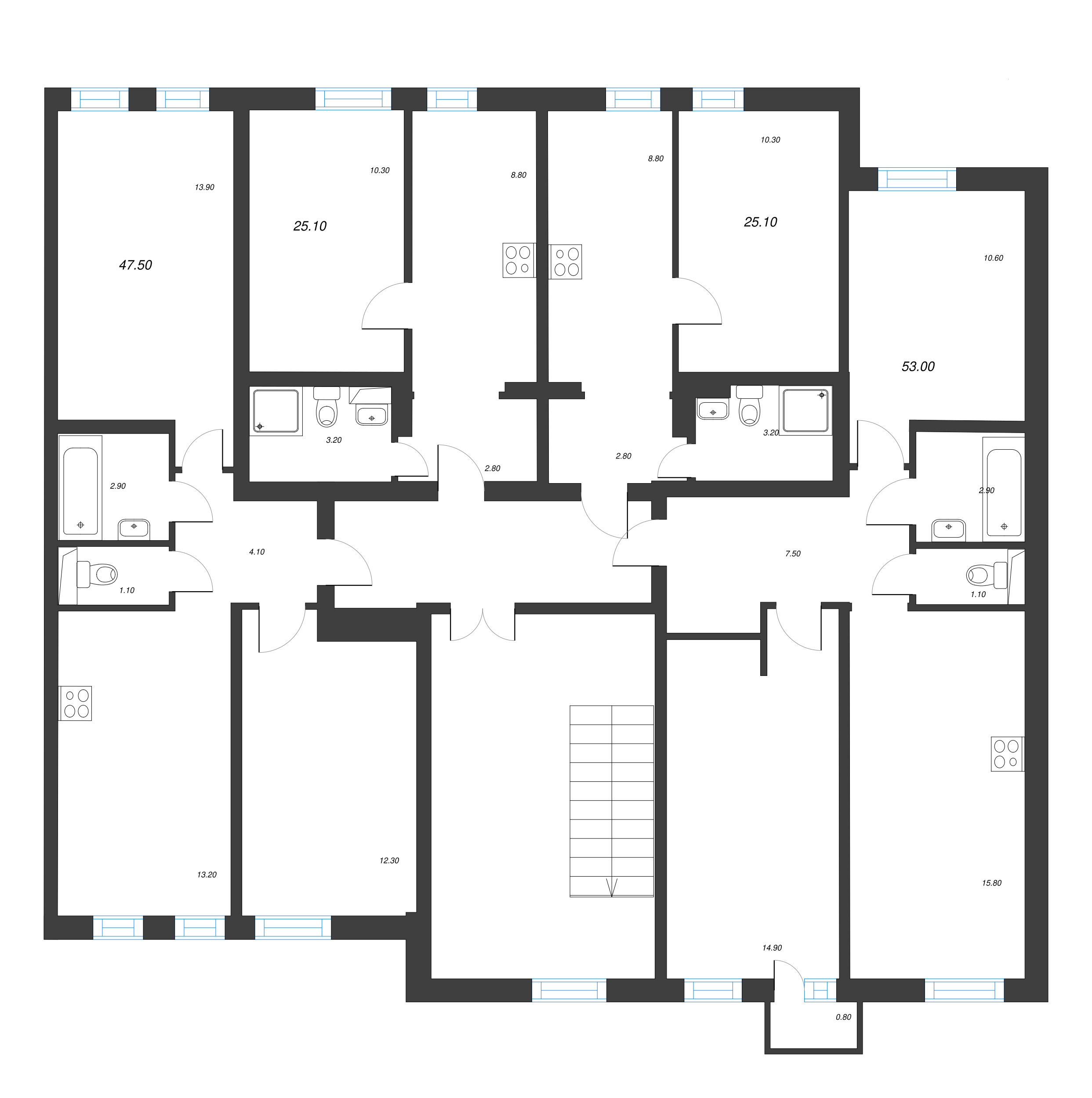 1-комнатная квартира, 25.1 м² в ЖК "ЭКО Квартал NEGA" - планировка этажа