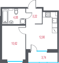 1-комнатная квартира, 33.49 м² в ЖК "Город-спутник Южный" - планировка, фото №1