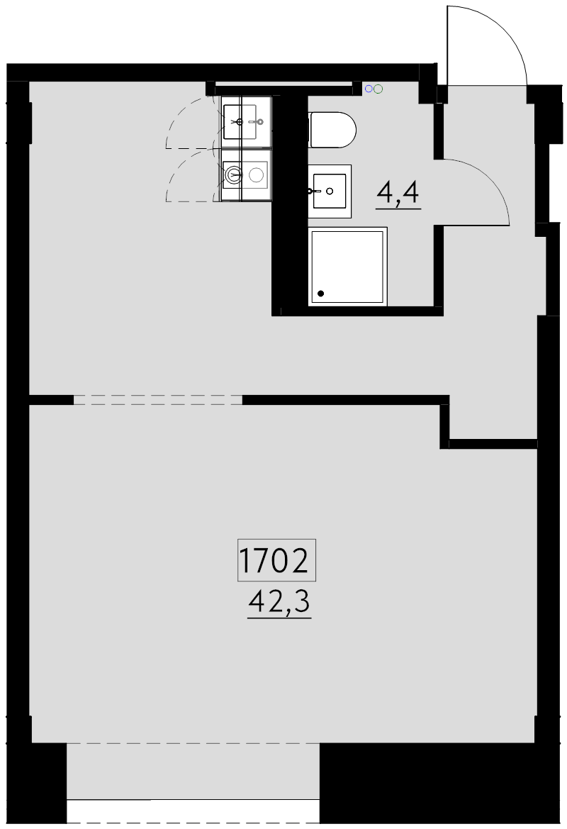 Квартира-студия, 42.3 м² в ЖК "Авеню на Карповке" - планировка, фото №1