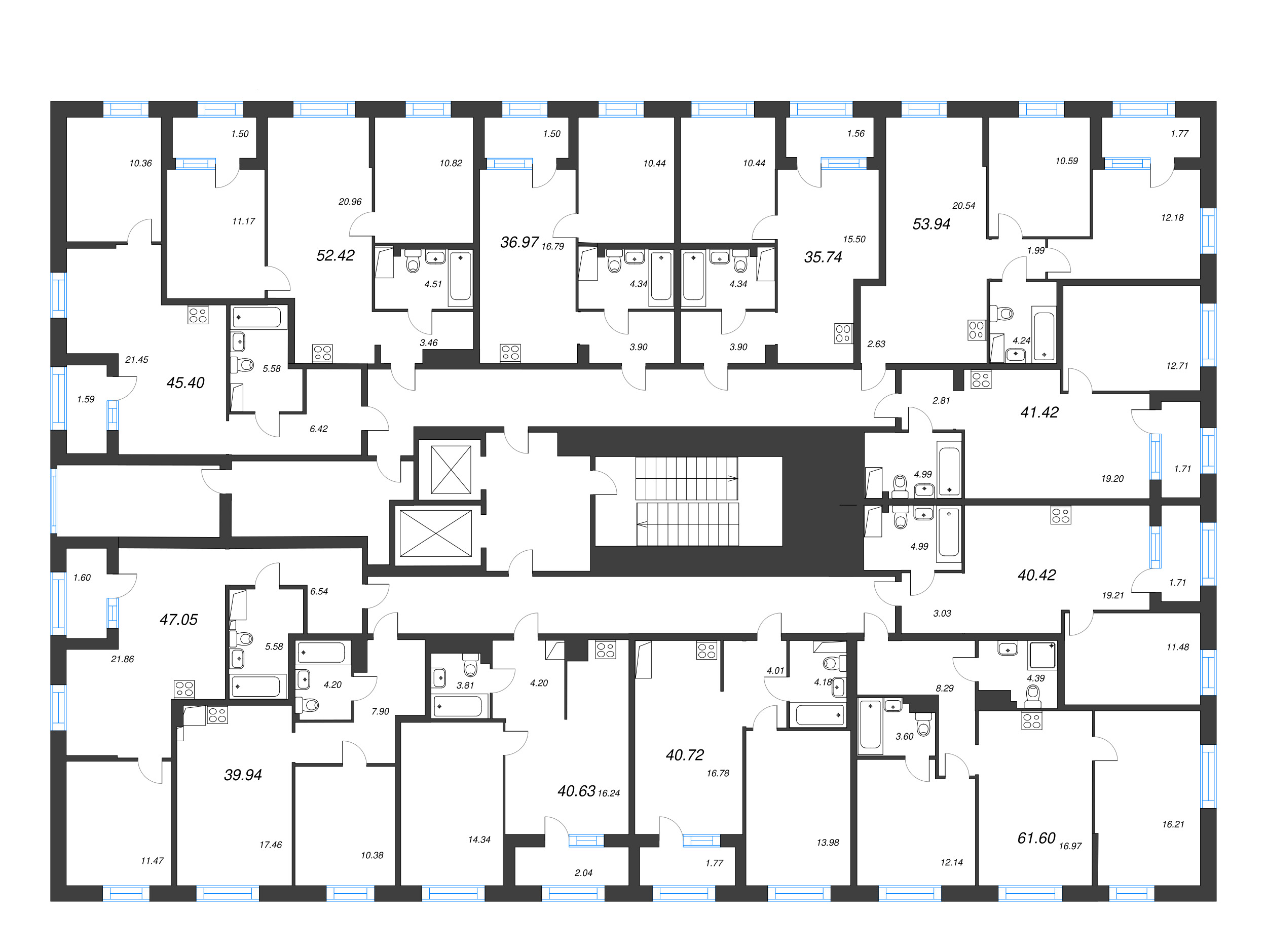 2-комнатная (Евро) квартира, 35.74 м² в ЖК "ORO by Akvilon" - планировка этажа