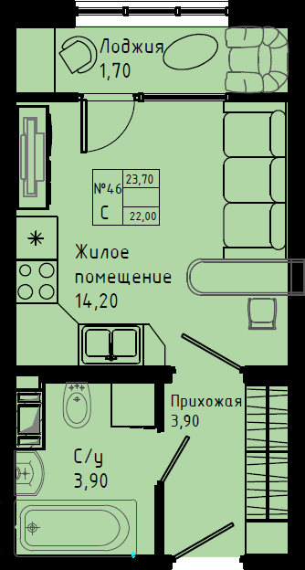 Квартира-студия, 23.7 м² в ЖК "Pixel" - планировка, фото №1