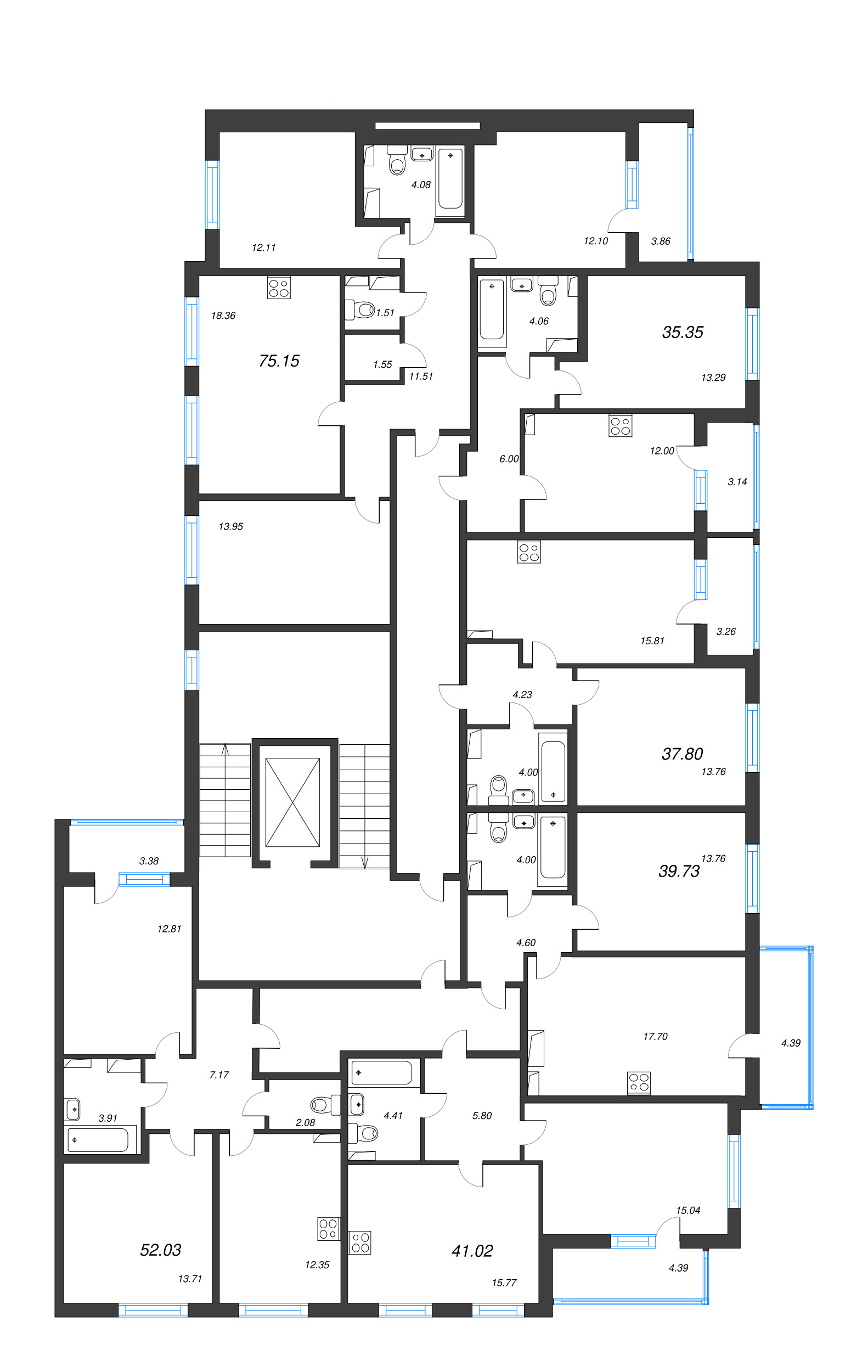 1-комнатная квартира, 35.35 м² в ЖК "Любоград" - планировка этажа