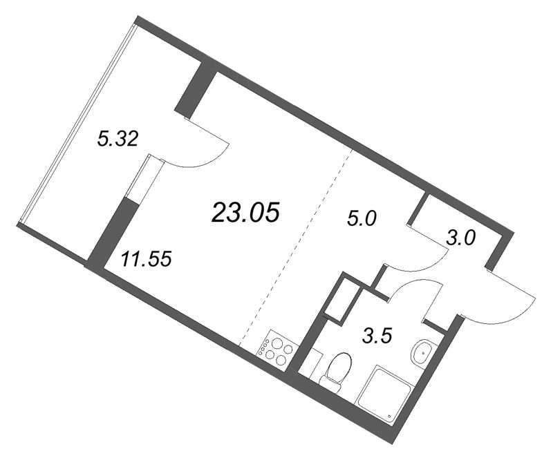 Квартира-студия, 23.05 м² в ЖК "Любоград" - планировка, фото №1