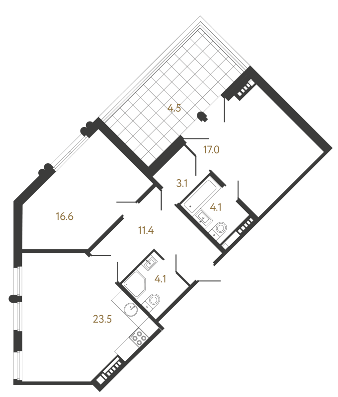 3-комнатная (Евро) квартира, 79.8 м² - планировка, фото №1