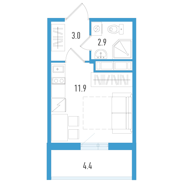 Квартира-студия, 19.1 м² - планировка, фото №1