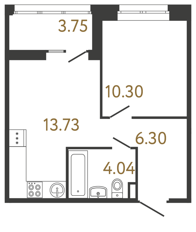 1-комнатная квартира, 34.37 м² в ЖК "Ultra City 3.0" - планировка, фото №1