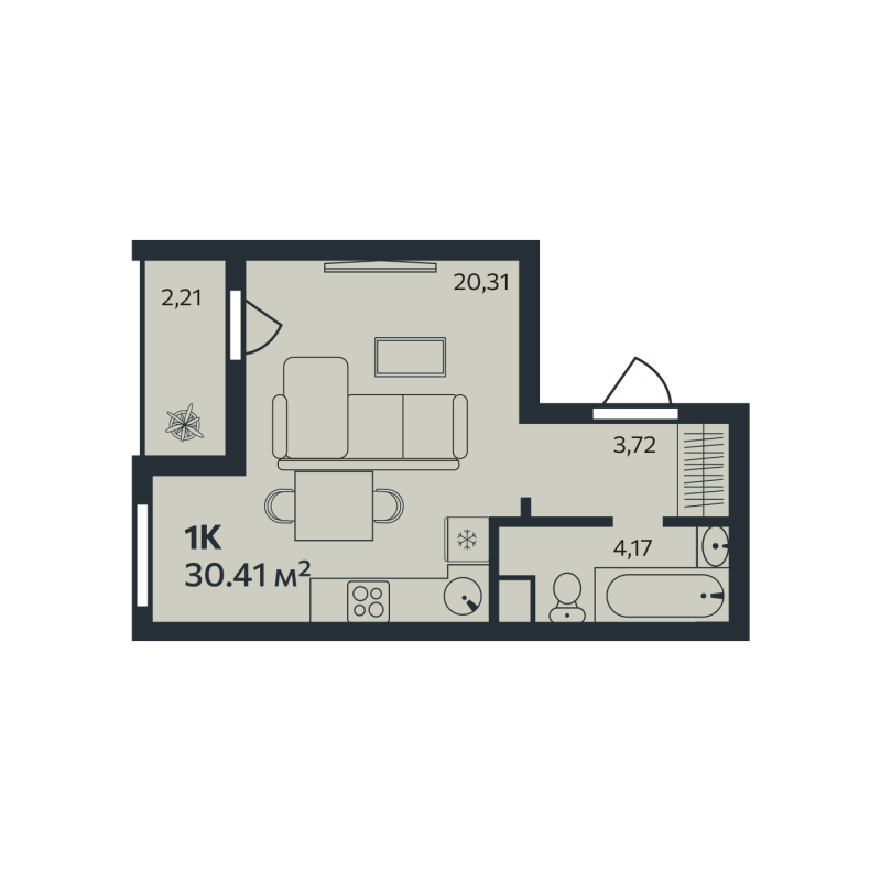 Квартира-студия, 30.41 м² в ЖК "Эдельвейс.Янино" - планировка, фото №1