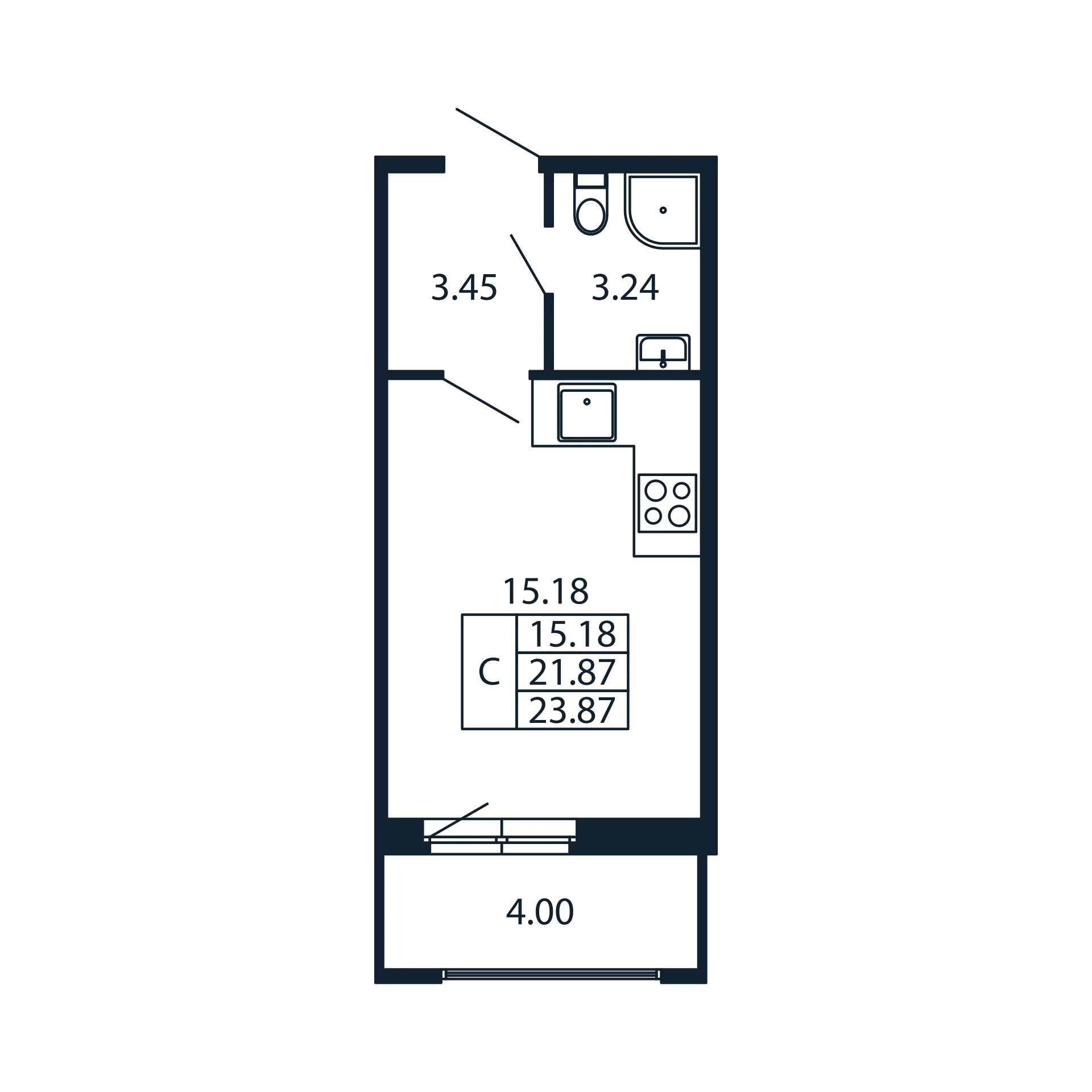 Квартира-студия, 21.87 м² - планировка, фото №1