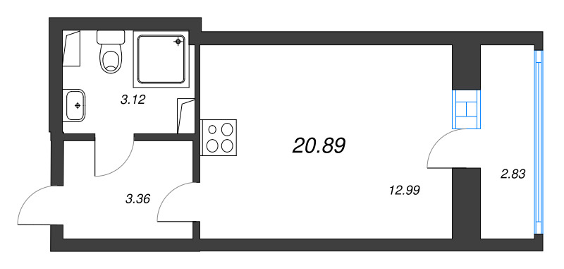 Квартира-студия, 20.89 м² - планировка, фото №1