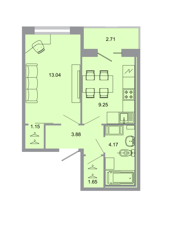 1-комнатная квартира, 33.3 м² в ЖК "Стороны света" - планировка, фото №1