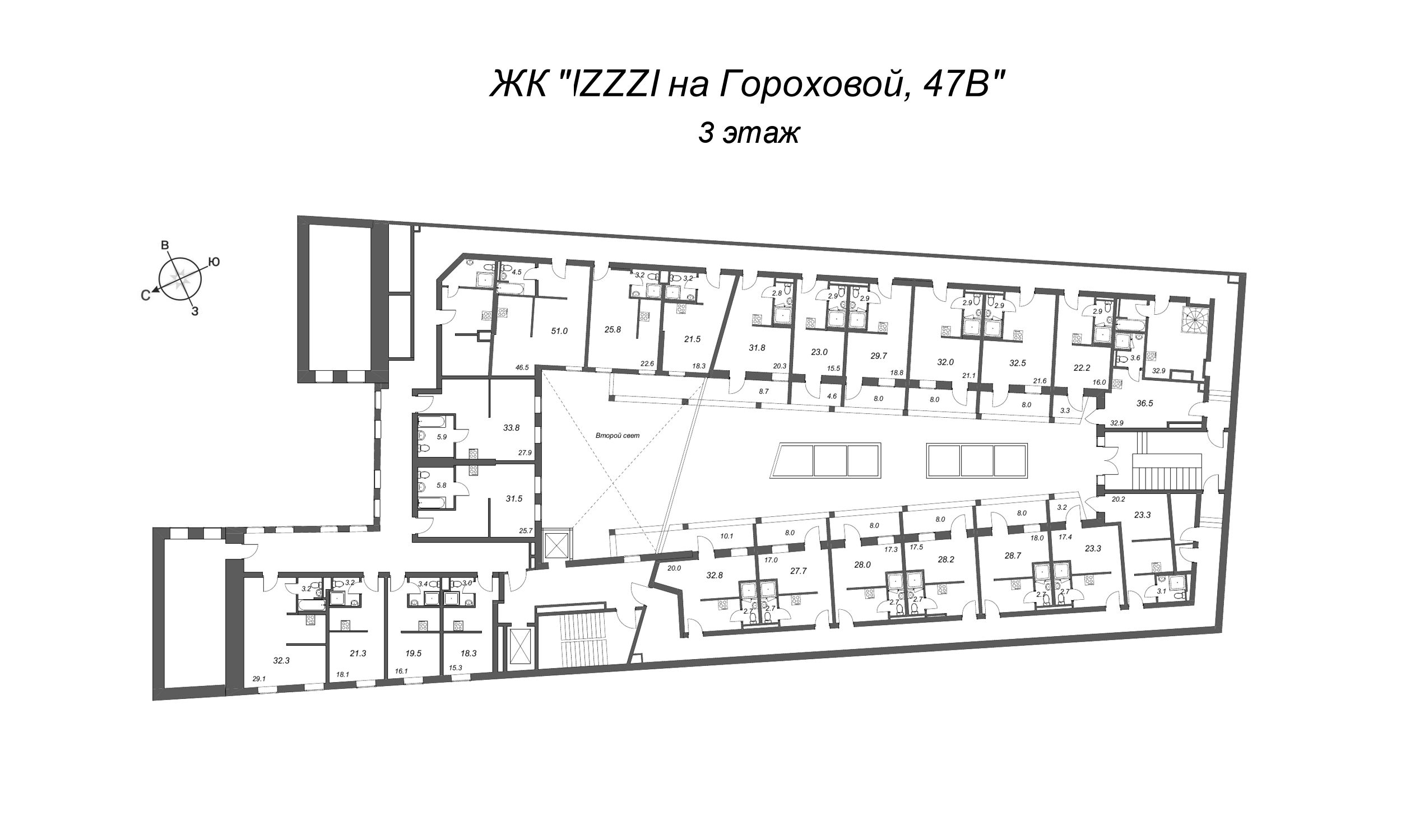 2-комнатная квартира, 52.1 м² - планировка этажа