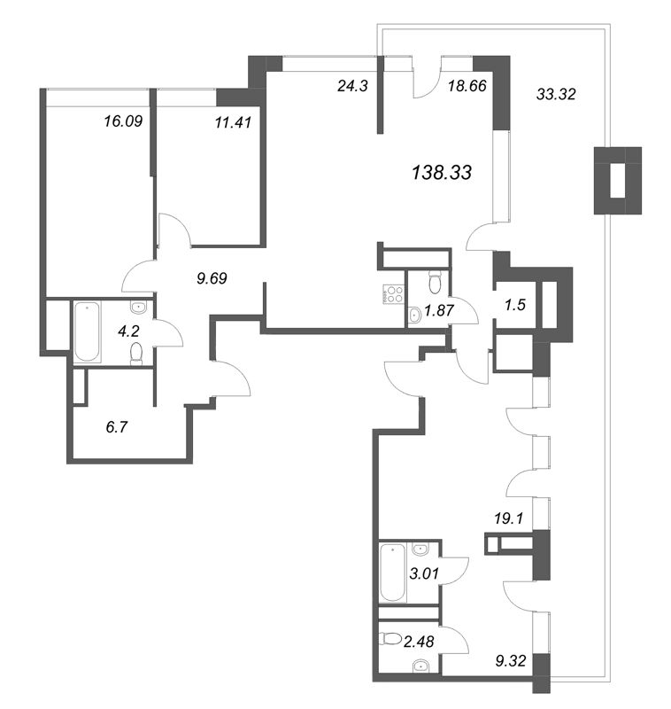 4-комнатная (Евро) квартира, 140.28 м² в ЖК "Avant" - планировка, фото №1