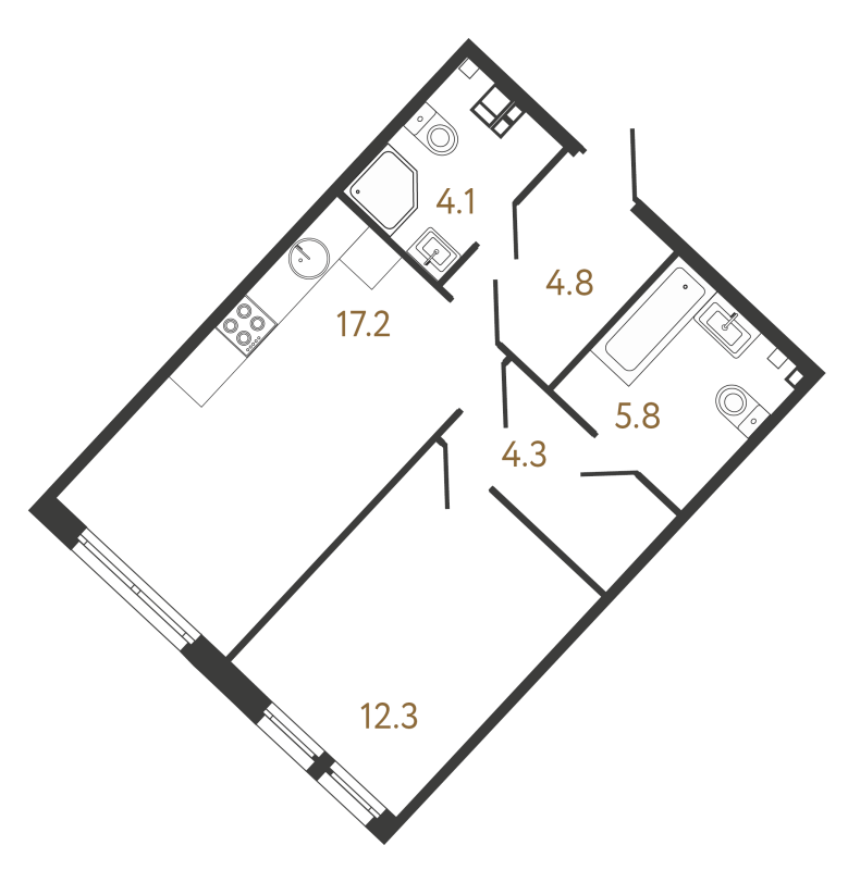 2-комнатная (Евро) квартира, 48.5 м² - планировка, фото №1