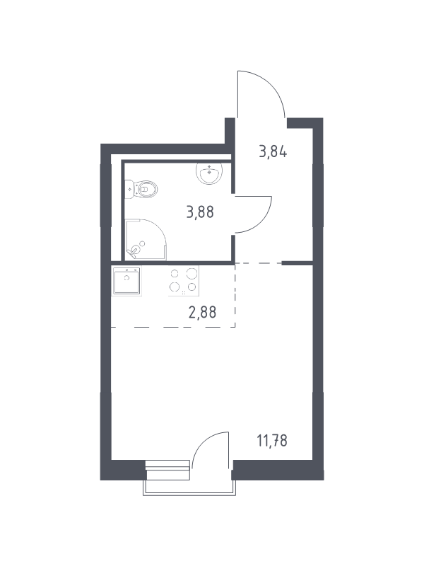 Квартира-студия, 22.38 м² в ЖК "Невская Долина" - планировка, фото №1