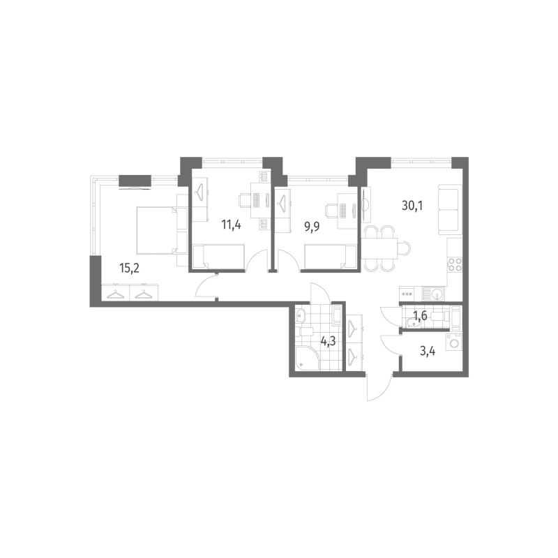 4-комнатная (Евро) квартира, 75.9 м² - планировка, фото №1