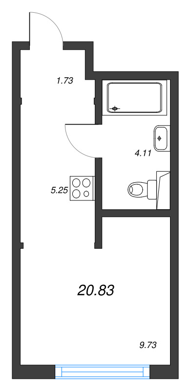 Квартира-студия, 20.83 м² в ЖК "Новая Земля" - планировка, фото №1