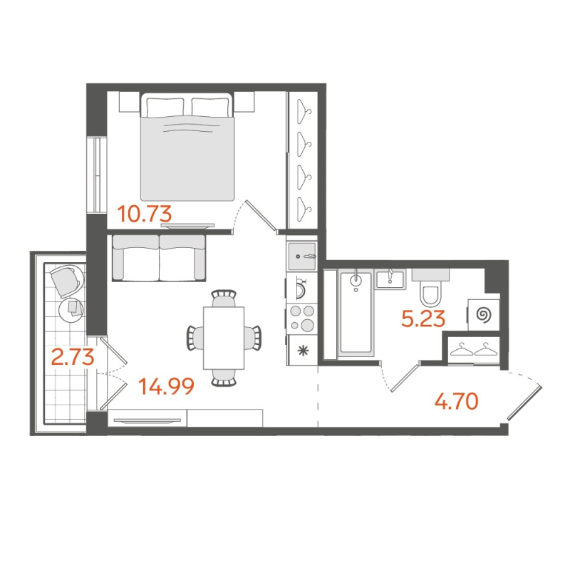 2-комнатная (Евро) квартира, 36.2 м² в ЖК "STAVNI Обводный" - планировка, фото №1