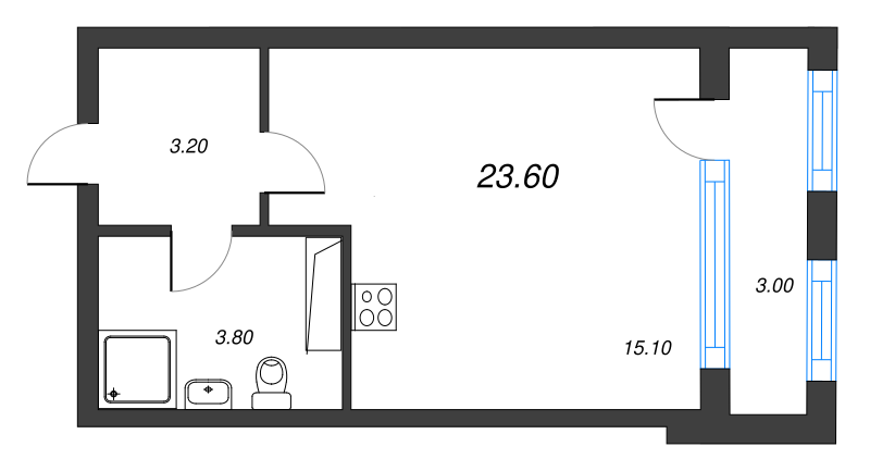 Квартира-студия, 23.6 м² в ЖК "Тайм Сквер" - планировка, фото №1