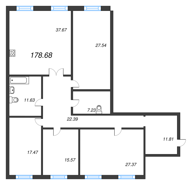 5-комнатная (Евро) квартира, 178.8 м² в ЖК "Neva Haus" - планировка, фото №1