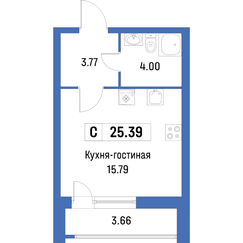 Квартира-студия, 25.39 м² в ЖК "Урбанист" - планировка, фото №1
