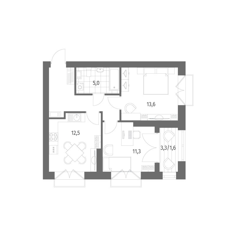2-комнатная квартира, 53.34 м² в ЖК "Наука" - планировка, фото №1