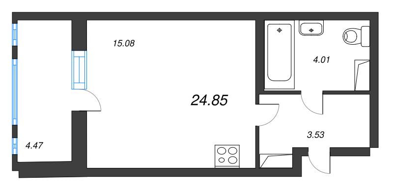 Квартира-студия, 24.85 м² в ЖК "AEROCITY" - планировка, фото №1