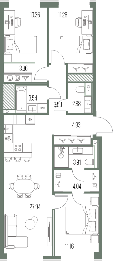 4-комнатная (Евро) квартира, 86.9 м² в ЖК "Легенда у моря" - планировка, фото №1