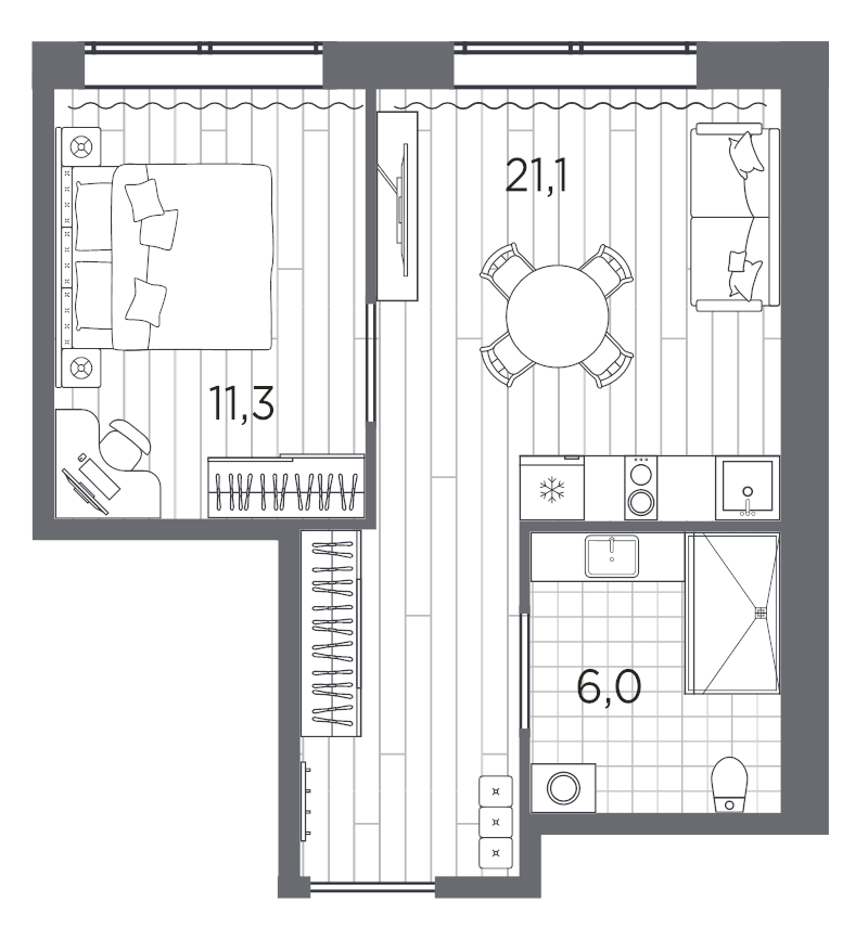 2-комнатная (Евро) квартира, 38.4 м² в ЖК "Industrial Avenir" - планировка, фото №1