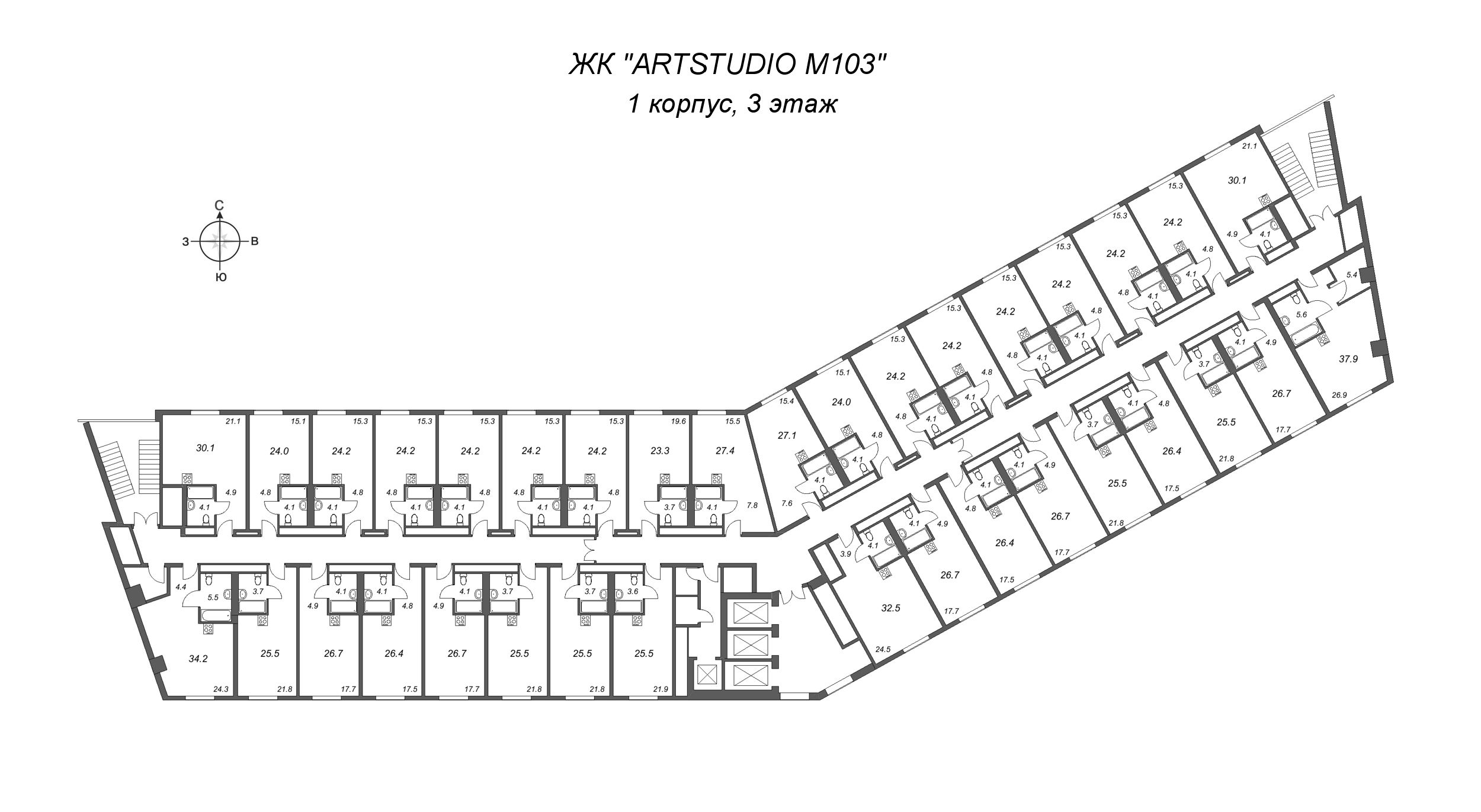 Квартира-студия, 25.5 м² в ЖК "ARTSTUDIO M103" - планировка этажа