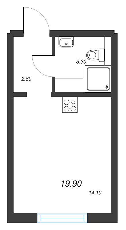 Квартира-студия, 19.9 м² в ЖК "Пейзажный квартал" - планировка, фото №1