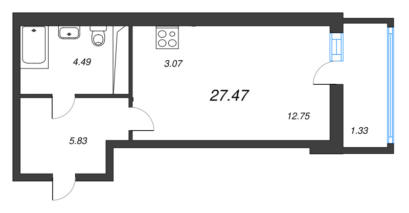 Квартира-студия, 27.47 м² - планировка, фото №1