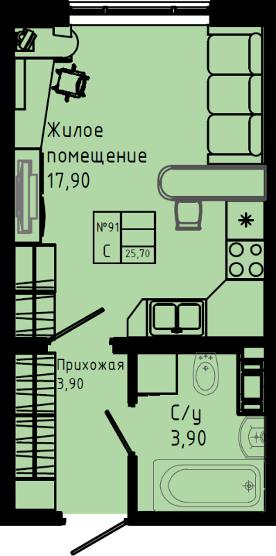 Квартира-студия, 25.7 м² в ЖК "Pixel" - планировка, фото №1