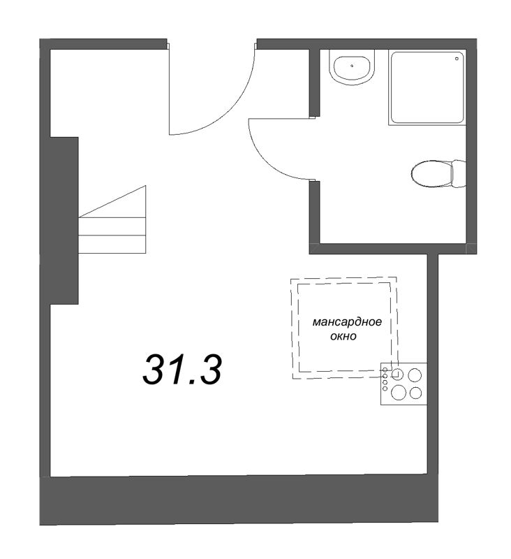 Квартира-студия, 31.3 м² - планировка, фото №1