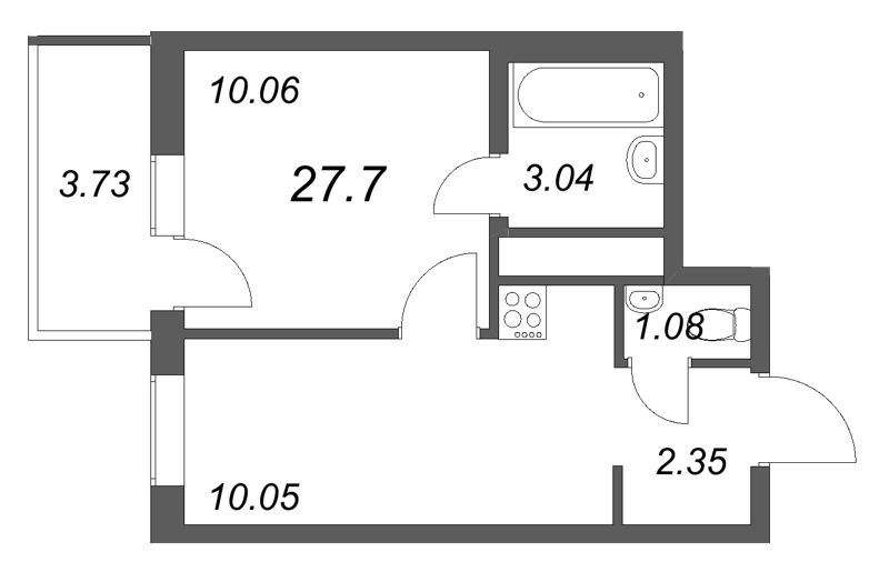 1-комнатная квартира, 27.7 м² в ЖК "Аэросити Лайф" - планировка, фото №1