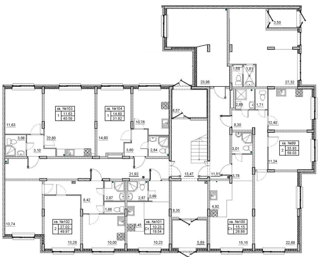 2-комнатная квартира, 59.1 м² - планировка этажа