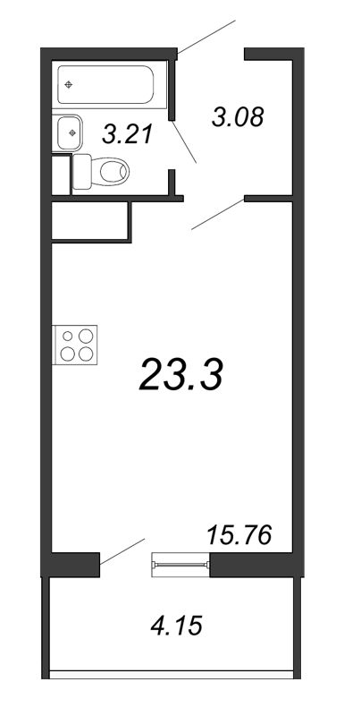 Квартира-студия, 23.3 м² - планировка, фото №1
