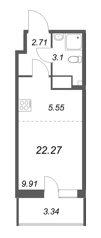 Квартира-студия, 22.27 м² в ЖК "Аквилон Янино" - планировка, фото №1