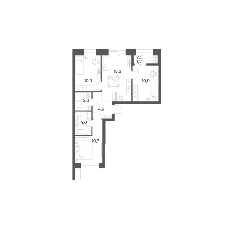 4-комнатная (Евро) квартира, 61.42 м² в ЖК "Новый Питер" - планировка, фото №1