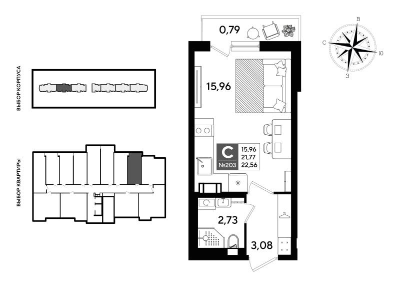 Квартира-студия, 22.56 м² в ЖК "Догма Юкки" - планировка, фото №1