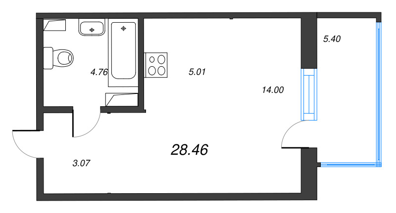 Квартира-студия, 28.46 м² в ЖК "IQ Гатчина" - планировка, фото №1