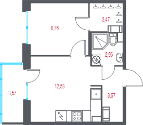 1-комнатная квартира, 31.41 м² в ЖК "Город-спутник Южный" - планировка, фото №1