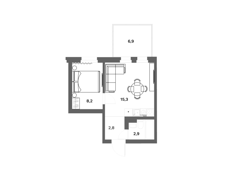 2-комнатная (Евро) квартира, 31.3 м² в ЖК "ЭКО Квартал NEGA" - планировка, фото №1